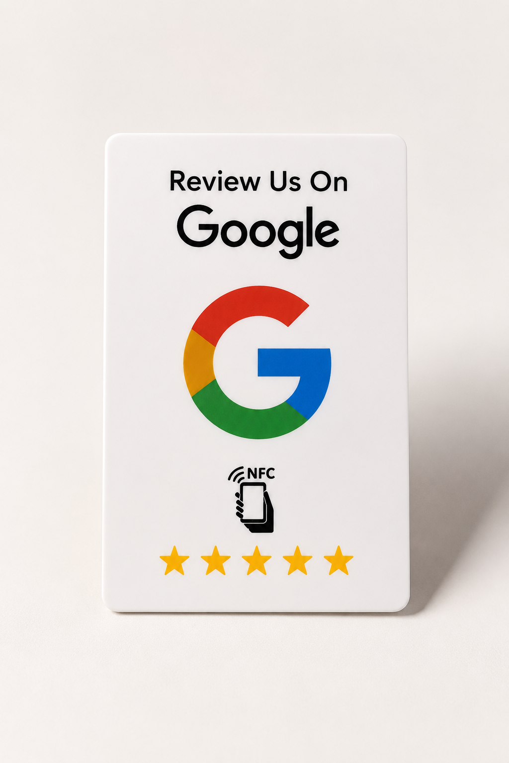 Card NFC Review us on Google con logo Google e 5 stelle